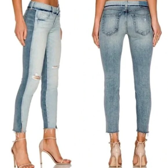 AMO Twist Two-Tone Raw Hem Cropped Skinny Jean in Rise & Shine Blue Size 27 - Picture 2 of 9